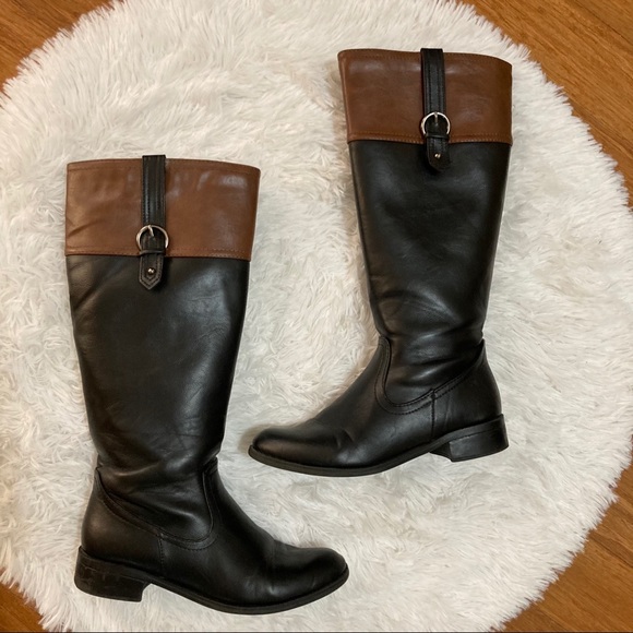 Solanz Shoes - Solanz Two Toned Tall Riding Boots